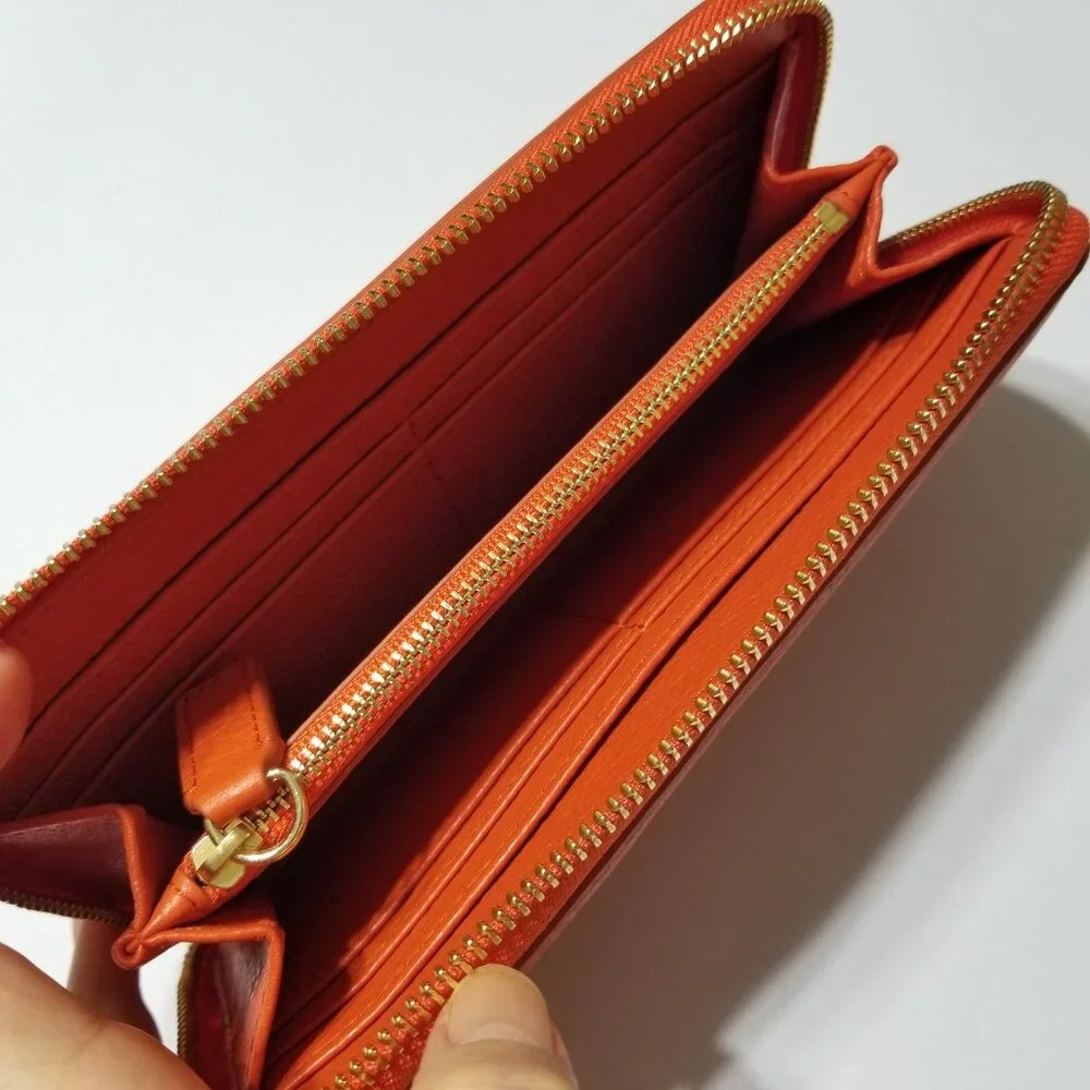 NWT Tory Burch Amanda Zip Continental Wallet Orange High-Quality Pebble‎ Leather